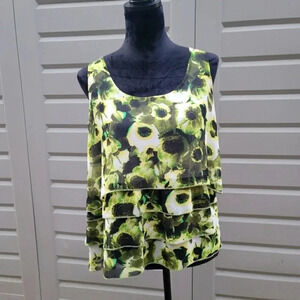 Skye's The Limit Women's Green Black Print Blouse Layered Look Sleeveless Sz M